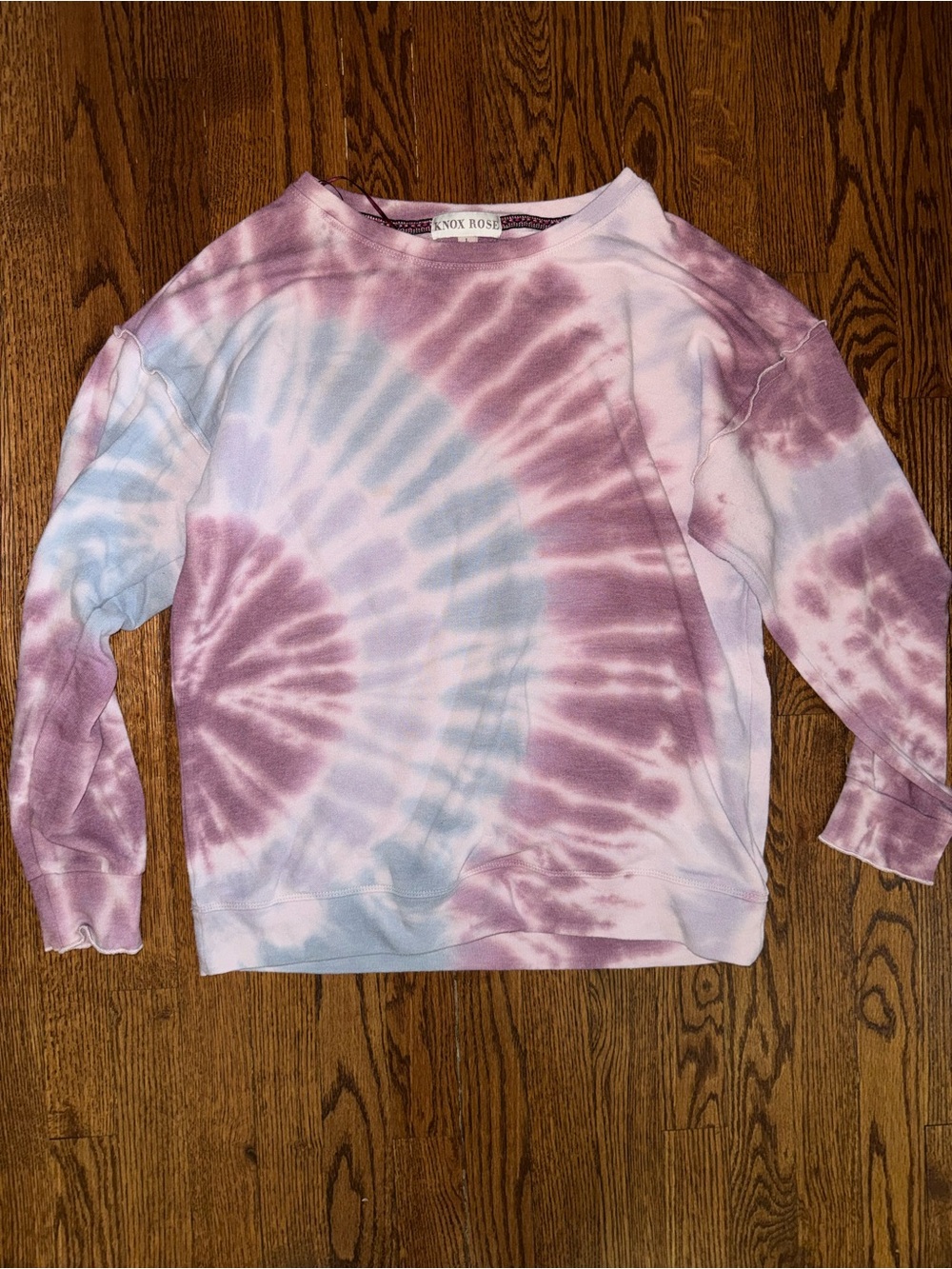 Knox Rose Tie-Dye Crewneck Sweater in Mauve and Light Blue